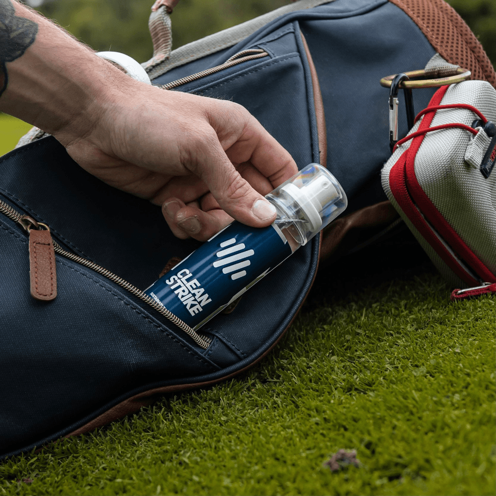 clean strike golf cleaner spray in side of golf bag