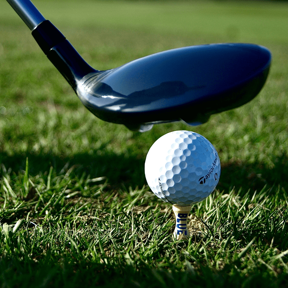 golf ball on bamboo golf tee