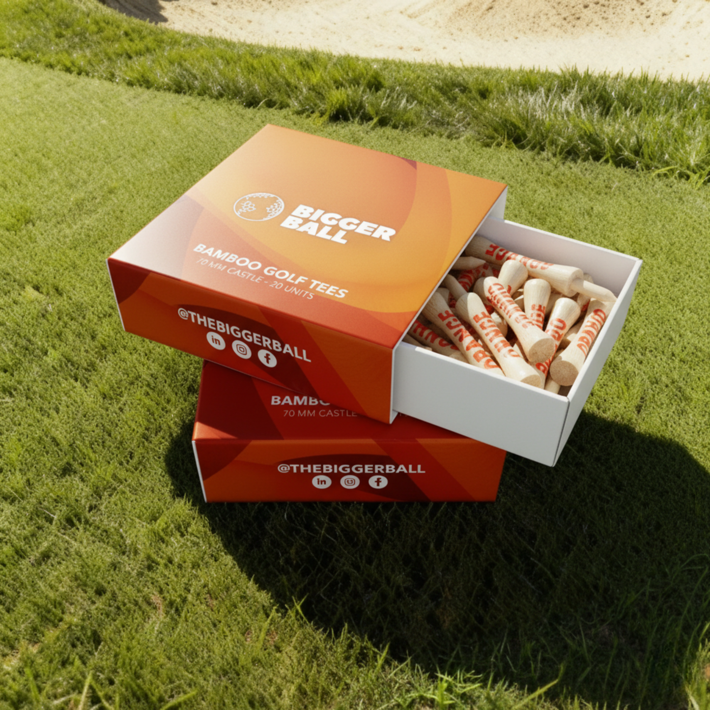 Premium Bamboo ORANGE Castle Golf Tees 70mm | 20 Per Box
