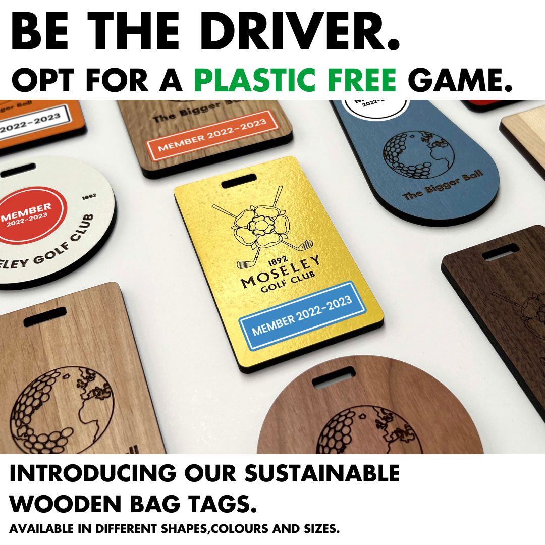 sustainable golf bag tags banner