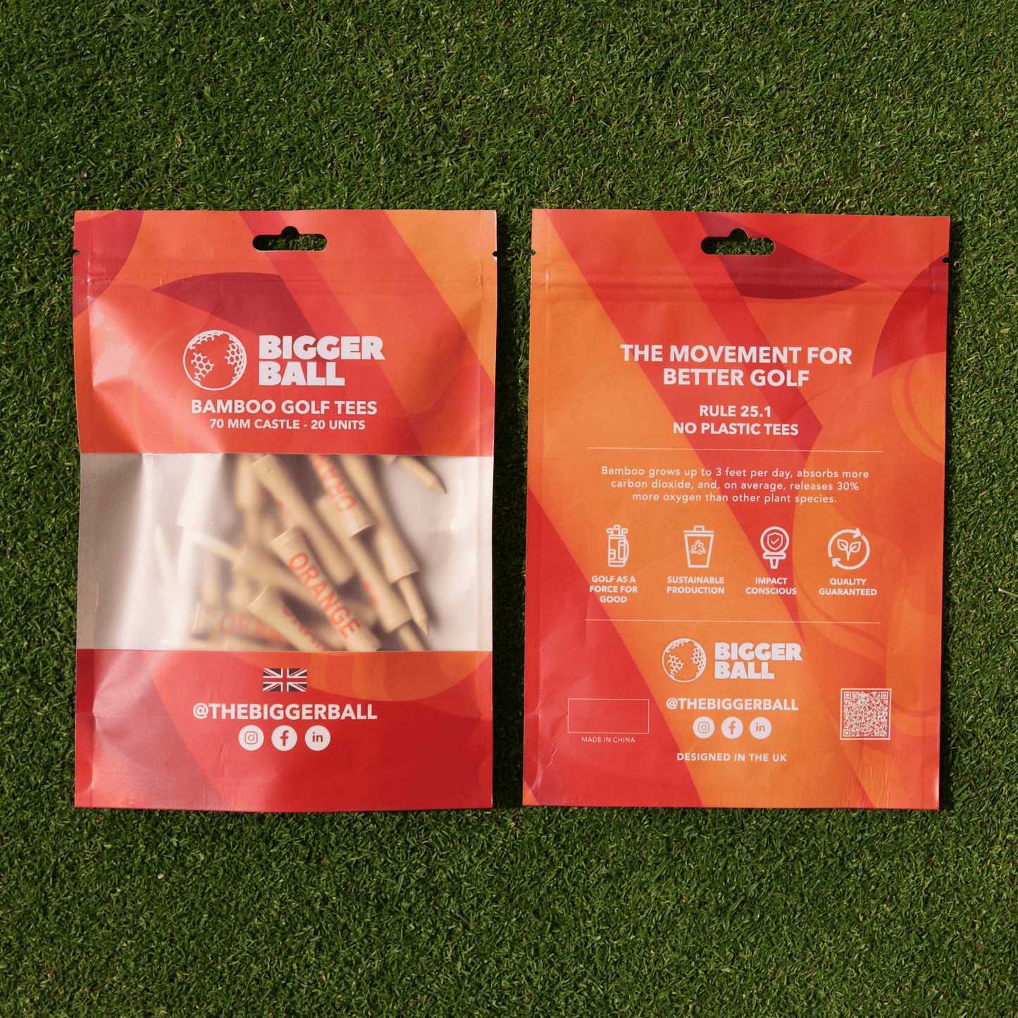 Bamboo ORANGE Castle Golf Tees 70mm