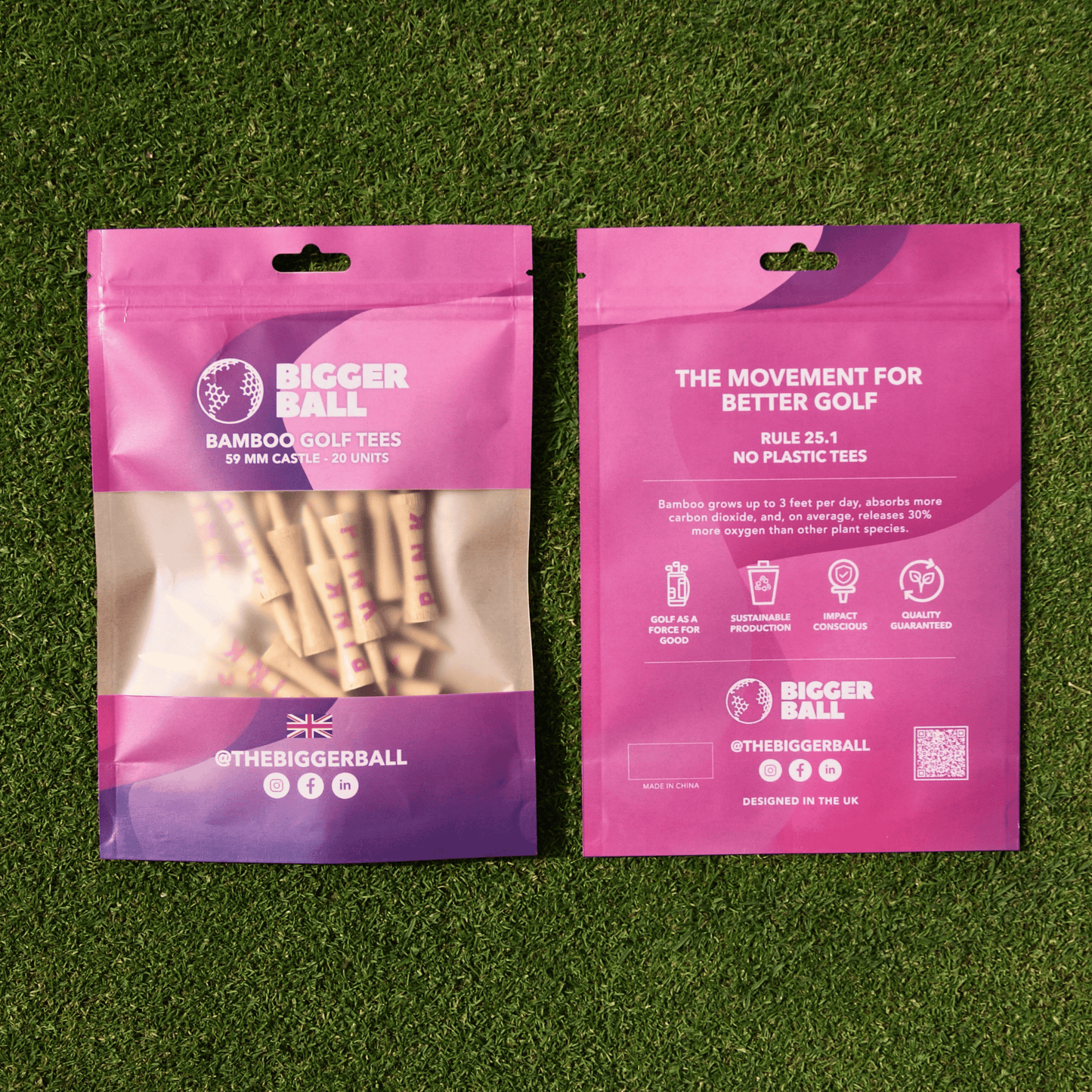 Bamboo PINK Castle Golf Tees 59mm