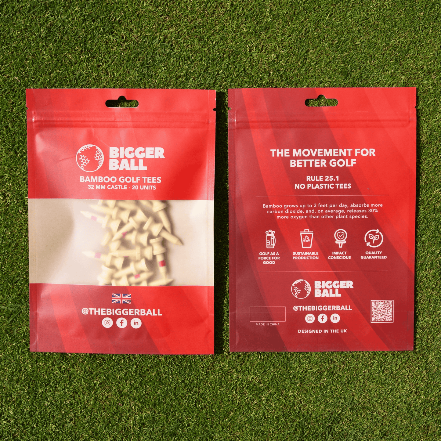 RED (32mm) Bamboo Castle Golf Tees