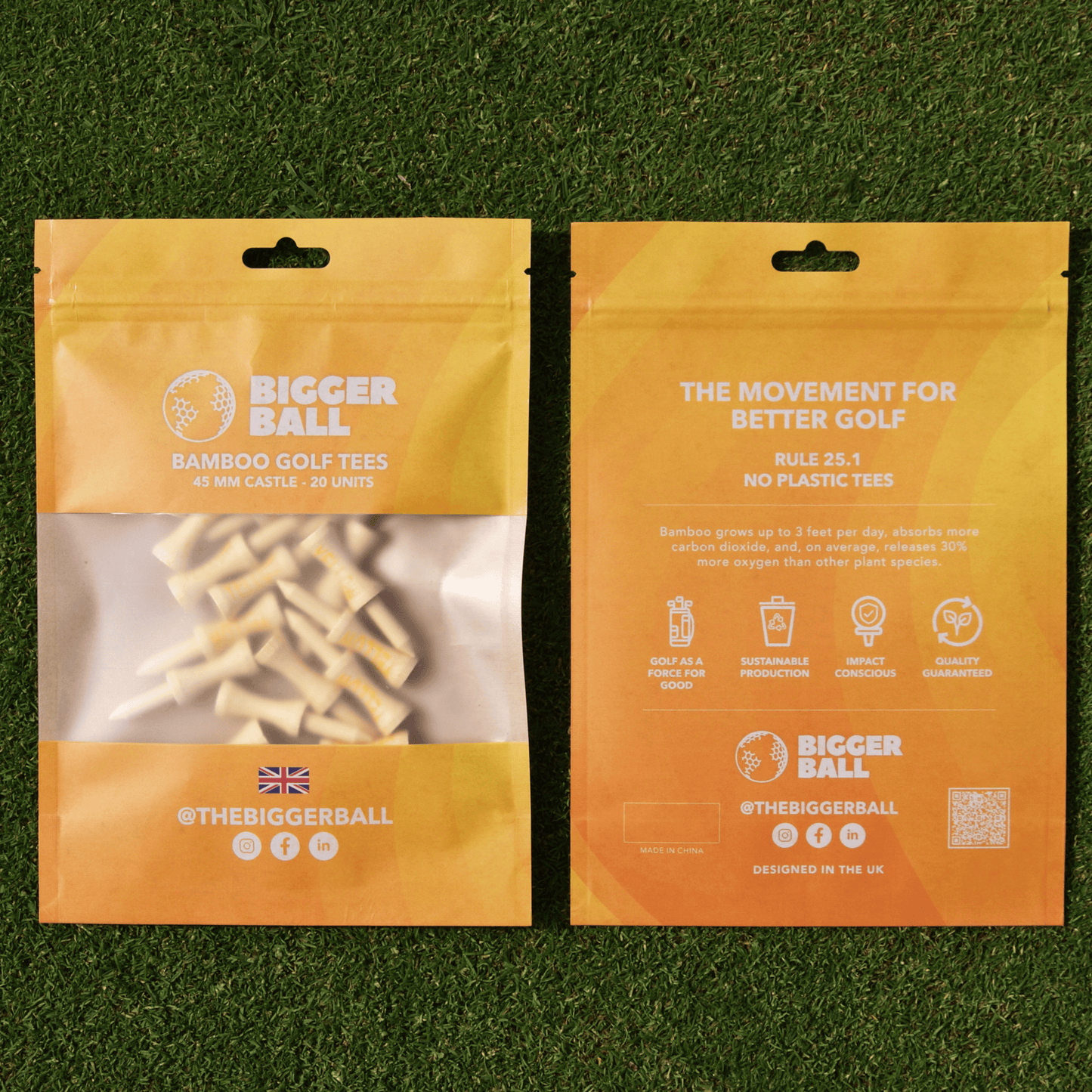 YELLOW (45mm) Bamboo Castle Golf Tees