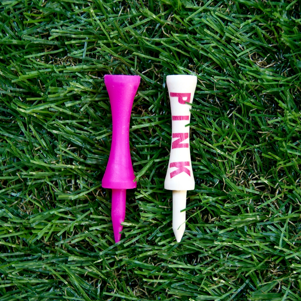 pink golf tees size comparison
