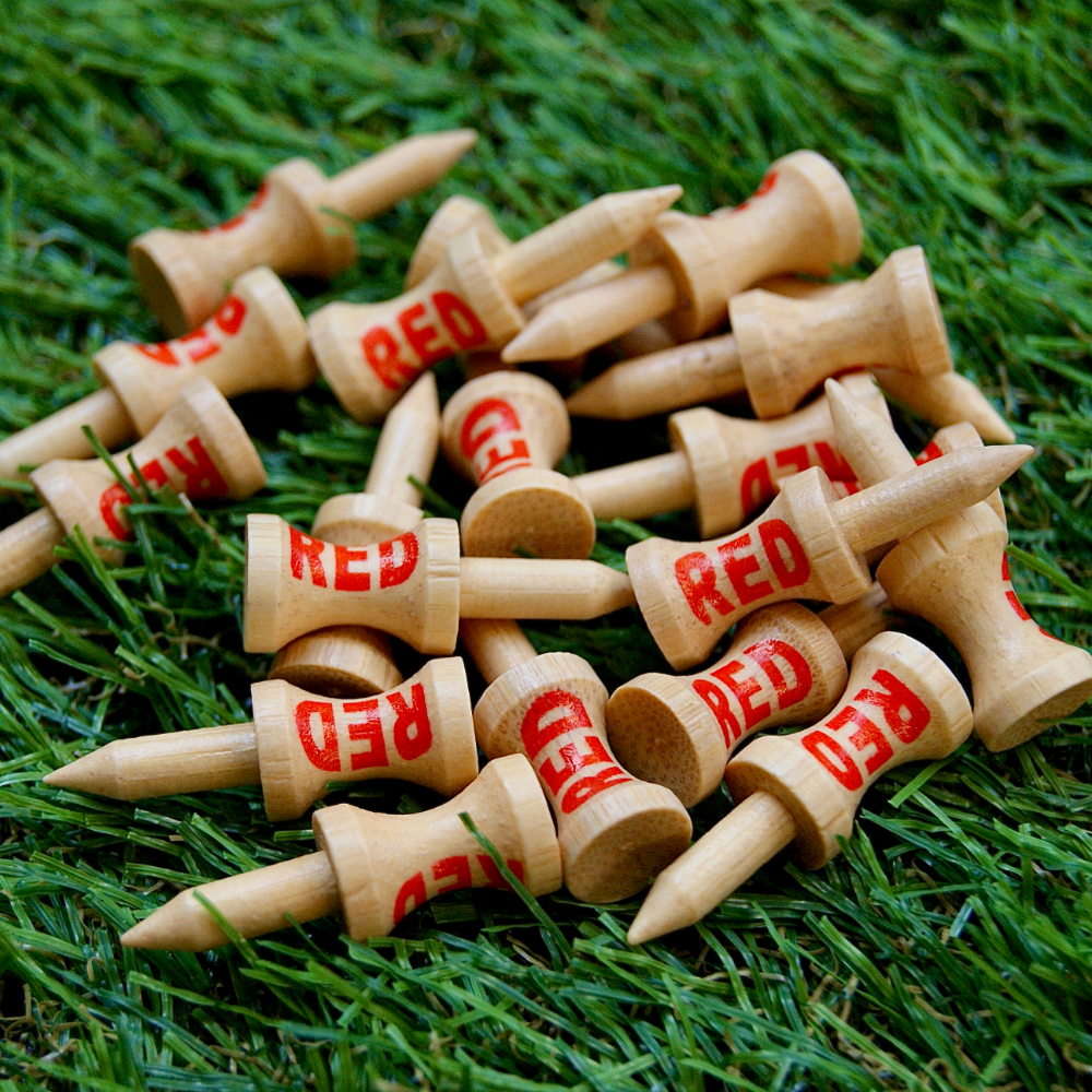 loose red bamboo tees on astro turf