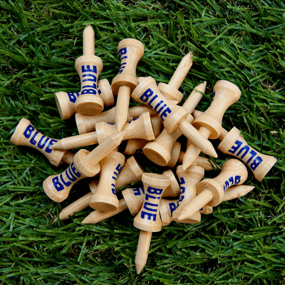 pile of loose blue bamboo golf tees